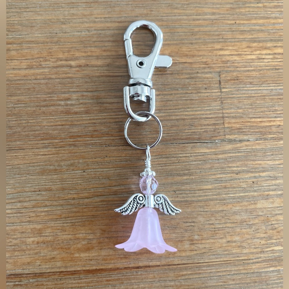 Handmade Pink Angel Hand Bag Charm Keychain Zipper Pull Snap Hook Clip